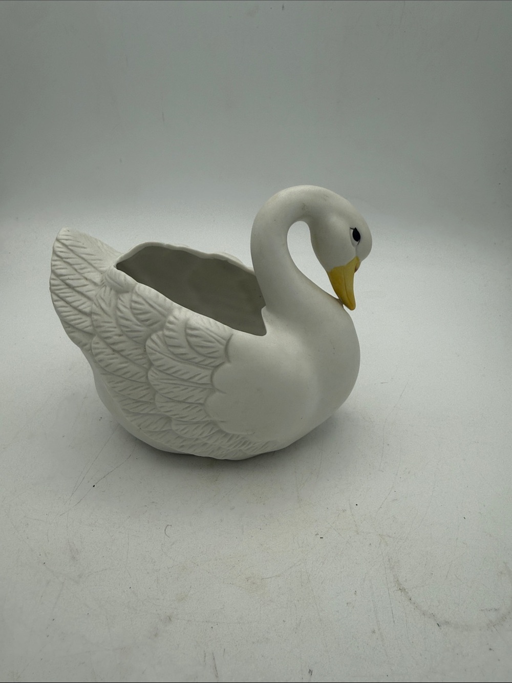 Vintage Homco #1402 White Ceramic Swan Planter Figurine Candy Dish Taiwan 80’s